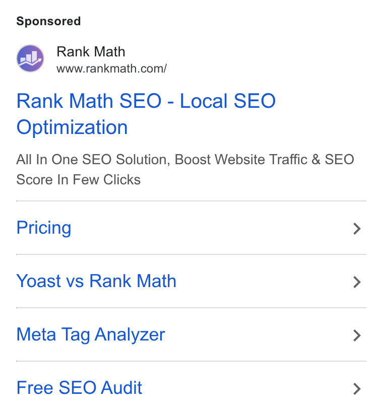 Rank Math ad on Google Ads: Rank Math SEO - Local SEO Optimization All In One SEO Solution, Boost Website Traffic & SEO Score In Few Clicks Pricing > Yoast vs Rank Math > Meta Tag Analyzer > Free SEO Audit >
