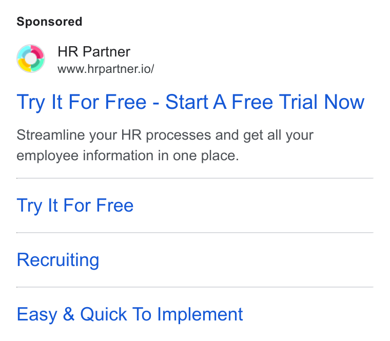 HR Partner ad on Google Ads: HR Partner www.hrpartner.io/ Try It For Free - Start A Free Trial Now Streamline your HR processes and get all your employee information in one place. Try It For Free Recruiting Easy & Quick To Implement