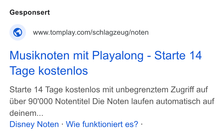 Tomplay ad on Google Ads: Musiknoten mit Playalong - Starte 14 Tage kostenlos Starte 14 Tage kostenlos mit unbegrenztem Zugriff auf Uber 90'000 Notentitel Die Noten laufen automatisch auf deinem... Disney Noten - Wie funktioniert es? -