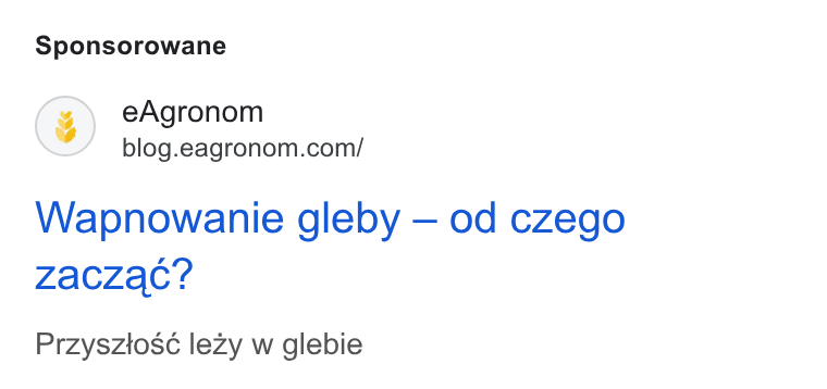 eAgronom ad on Google Ads: Sponsorowane Wapnowanie gleby — od czego Zaczac? Przysztosc lezy w glebie