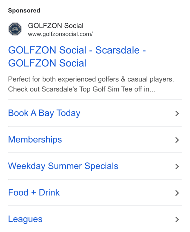 SevenRooms ad on Google Ads: GOLFZON Social - Scarsdale - GOLFZON Social Perfect for both experienced golfers & casual players. Check out Scarsdale’s Top Golf Sim Tee off in... Book A Bay Today Memberships Weekday Summer Specials Food + Drink Leagues