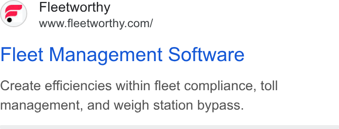 Bestpass ad on Google Ads: Fleet Management Software Create efficiencies within fleet compliance, toll management, and weigh station bypass.