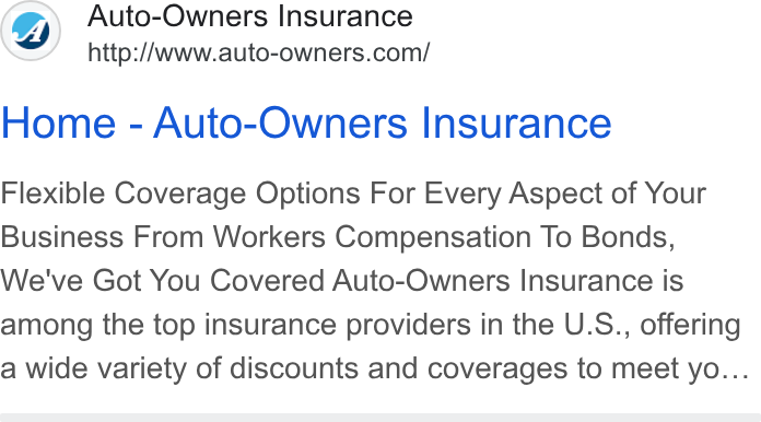 Auto-Owners Insurance ad on Google Ads: Home - Auto-Owners Insurance Flexible Coverage Options For Every Aspect of Your Business From Workers Compensation To Bonds, We've Got You Covered Auto-Owners Insurance is among the top insurance providers in the U. S., offering a wide variety of discounts and coverages to meet yo...