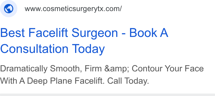 Houston Cosmetic Surgery Center ad creative