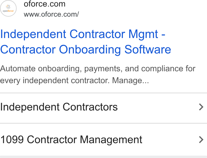 Openforce ad on Google Ads: www.oforce.com/ Independent Contractor Mgmt - Contractor Onboarding Software Automate onboarding, payments, and compliance for every independent contractor. Manage... Independent Contractors 1099 Contractor Management