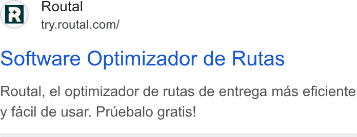 Routal ad on Google Ads: Software Optimizador de Rutas Routal, el optimizador de rutas de entrega mas eficiente y facil de usar. Pruebalo gratis!