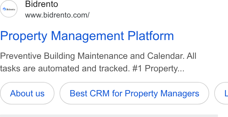 Bidrento ad on Google Ads: Property Management Platform Preventive Building Maintenance and Calendar. All tasks are automated and tracked. #1 Property... Best CRM for Property Managers <