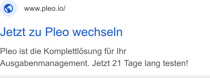 Pleo ad on Google Ads: www.pleo.io/ Jetzt zu Pleo wechseln Pleo ist die Komplettlosung fur Ihr Ausgabenmanagement. Jetzt 21 Tage lang testen!