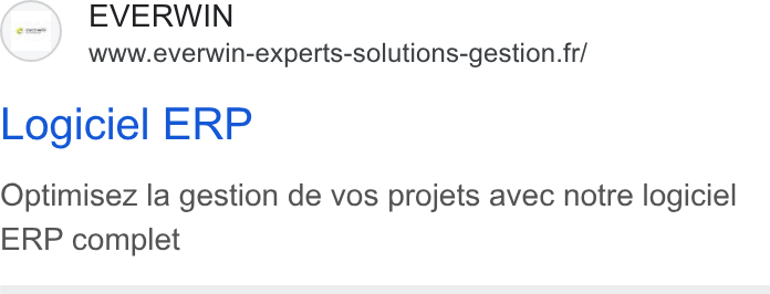 Everwin ad on Google Ads: Logiciel ERP Optimisez la gestion de vos projets avec notre logiciel ERP complet