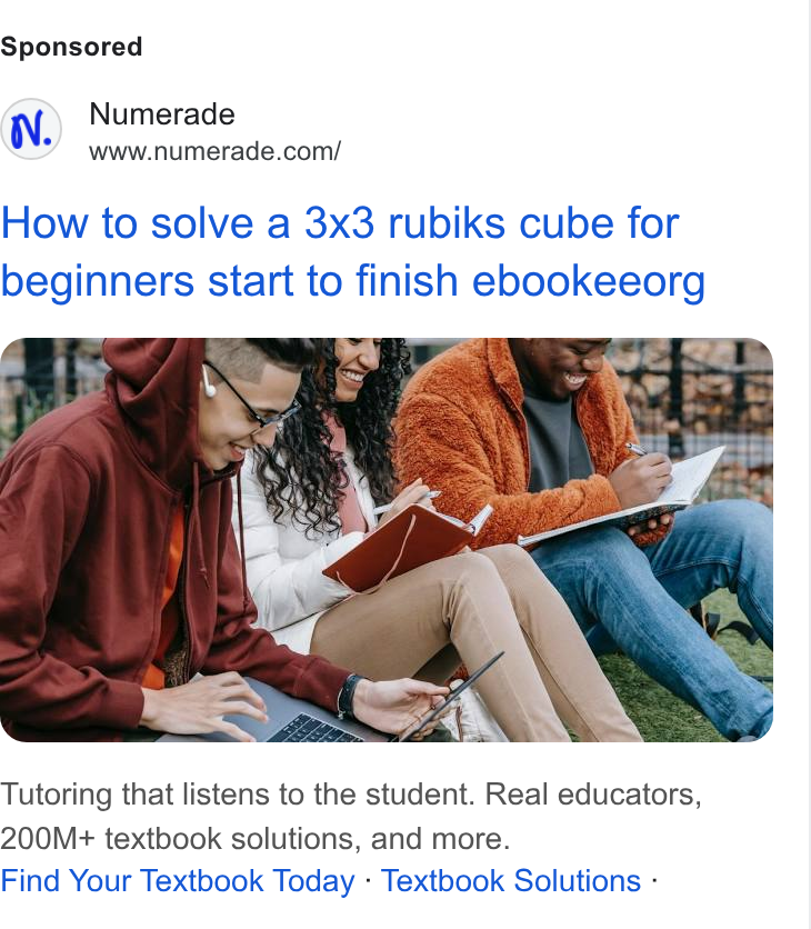 Numerade ad on Google Ads: How to solve a 3x3 rubiks cube for beginners start to finish ebookeeorg Tutoring that listens to the student. Real educators, 200M+ textbook solutions, and more. Find Your Textbook Today -« Textbook Solutions -