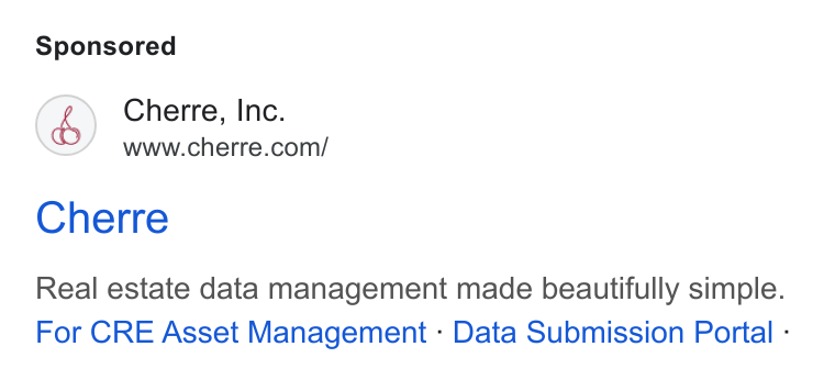 Cherre ad on Google Ads: Cherre Real estate data management made beautifully simple. For CRE Asset Management - Data Submission Portal -