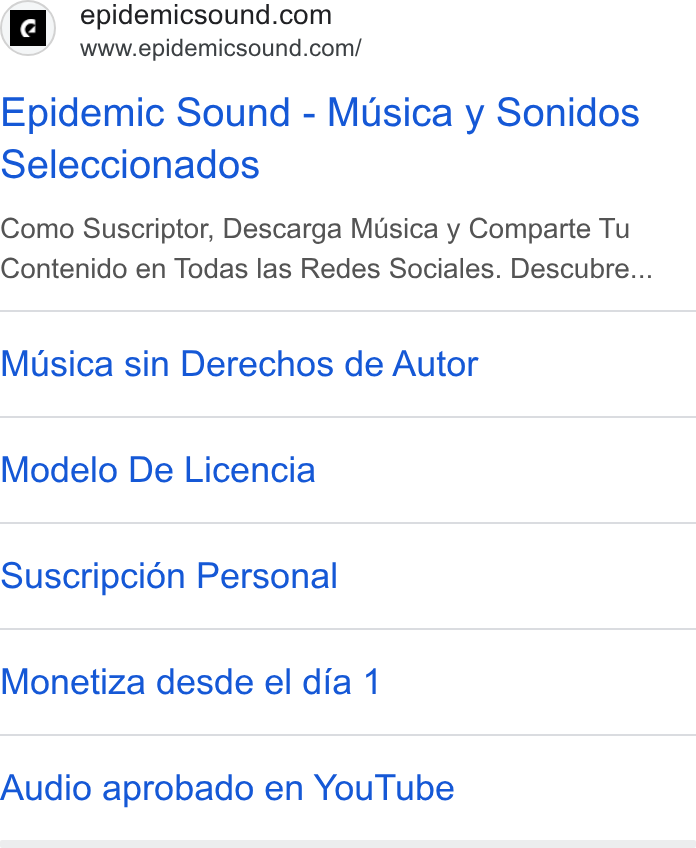 Epidemic Sound ad on Google Ads: www.epidemicsound.com/ Epidemic Sound - Musica y Sonidos Seleccionados Como Suscriptor, Descarga Musica y Comparte Tu Contenido en Todas las Redes Sociales. Descubre... Musica sin Derechos de Autor Modelo De Licencia Suscripcién Personal Monetiza desde el dia 1 Audio aprobado en You Tube