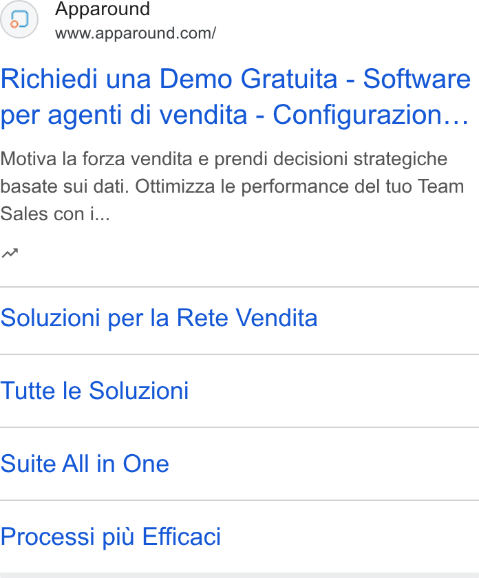 Apparound ad on Google Ads: Richiedi una Demo Gratuita - Software per agenti di vendita - Configurazion... Motiva la forza vendita e prendi decisioni strategiche basate sui dati. Ottimizza le performance del tuo Team Sales con i... nw Soluzioni per la Rete Vendita Tutte le Soluzioni Suite All in One Processi piu: Efficaci