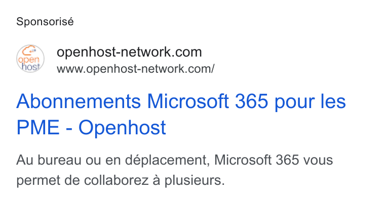 Openhost ad on Google Ads: s¥ =www.openhost-network.com/ Abonnements Microsoft 365 pour les PME - Openhost Au bureau ou en déplacement, Microsoft 365 vous permet de collaborez a plusieurs.
