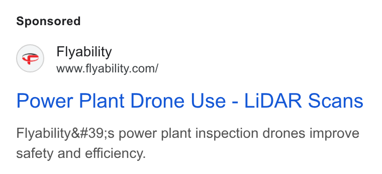 Flyability ad on Google Ads: Power Plant Drone Use - LIDAR Scans Flyability's power plant inspection drones improve safety and efficiency.
