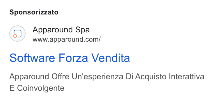 Apparound ad on Google Ads: Sponsorizzato Software Forza Vendita Apparound Offre Un'esperienza Di Acquisto Interattiva E Coinvolgente