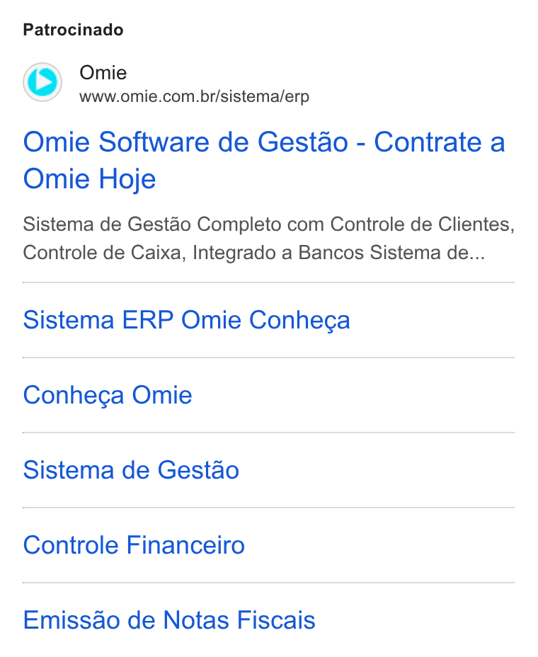 Omie ad on Google Ads: Patrocinado Omie Software de Gestao - Contrate a Omie Hoje Sistema de Gestao Completo com Controle de Clientes, Controle de Caixa, Integrado a Bancos Sistema de... Sistema ERP Omie Conhega Conheca Omie Sistema de Gestao Controle Financeiro Emissao de Notas Fiscais