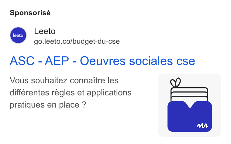 Leeto ad on Google Ads: Sponsorisé ASC - AEP - Oeuvres sociales cse Vous souhaitez connaitre les différentes régles et applications pratiques en place ?
