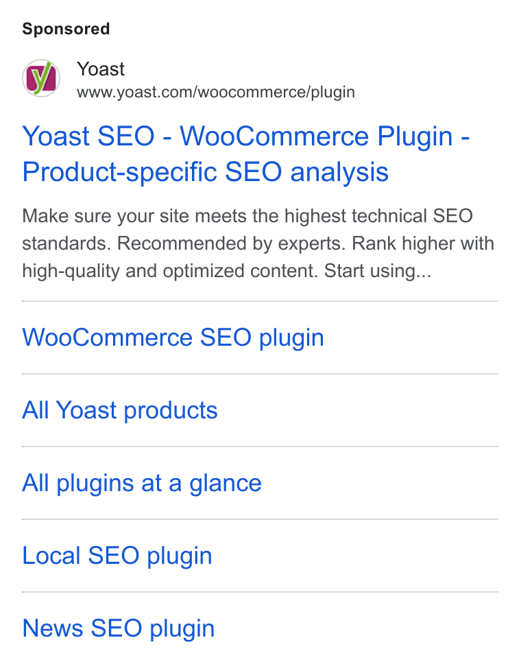 Yoast ad on Google Ads: Yoast SEO - Woo Commerce Plugin - Product-specific SEO analysis Make sure your site meets the highest technical SEO standards. Recommended by experts. Rank higher with high-quality and optimized content. Start using... Woo Commerce SEO plugin All Yoast products All plugins at a glance Local SEO plugin News SEO plugin