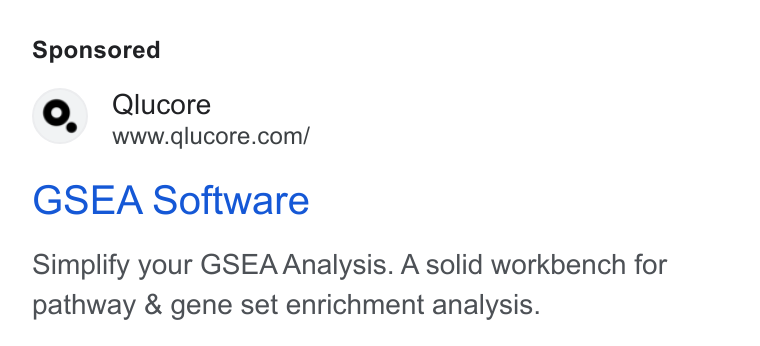 Qlucore ad on Google Ads: GSEA Software Simplify your GSEA Analysis. A solid workbench for pathway & gene set enrichment analysis.