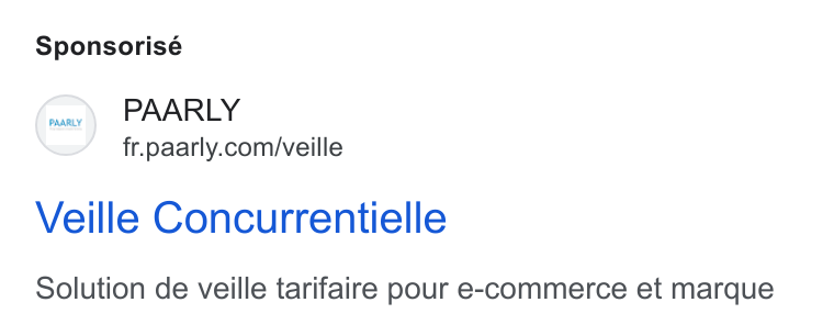 PAARLY ad on Google Ads: Sponsorisé Veille Concurrentielle Solution de veille tarifaire pour e-commerce et marque