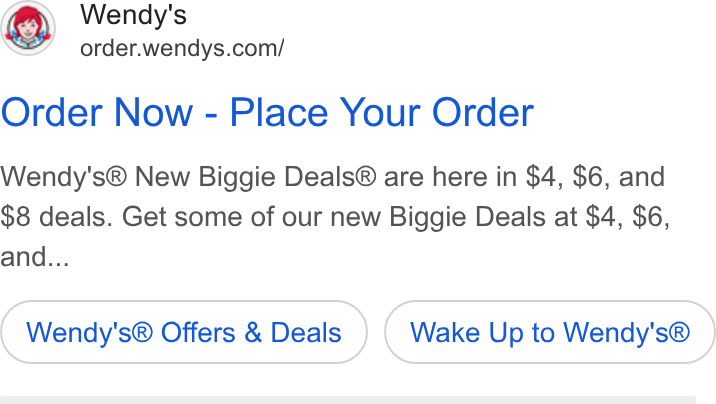Wendy's ad on Google Ads: Order Now - Place Your Order Wendy's® New Biggie Deals® are here in $4, $6, and $8 deals. Get some of our new Biggie Deals at $4, $6, and... Wendy's® Offers & Deals Wake Up to Wendy's®