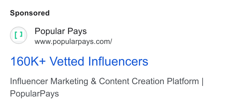 Popular Pays ad on Google Ads: 160K+ Vetted Influencers Influencer Marketing & Content Creation Platform | Popular Pays