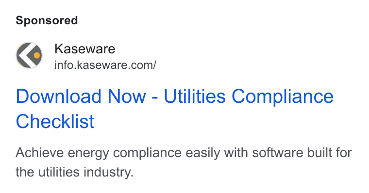 Kaseware ad on Google Ads: Download Now - Utilities Compliance Checklist Achieve energy compliance easily with software built for the utilities industry.