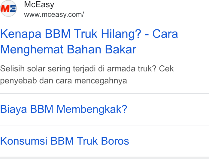 McEasy ad on Google Ads: Kenapa BBM Truk Hilang? - Cara Menghemat Bahan Bakar Selisih solar sering terjadi di armada truk? Cek penyebab dan cara mencegahnya Biaya BBM Membengkak? Konsumsi BBM Truk Boros