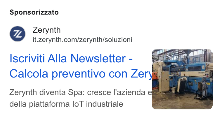 Zerynth ad on Google Ads: Sponsorizzato Iscriviti Alla Newsletter - Calcola preventivo con Ze Zerynth diventa Spa: cresce I'azienda della piattaforma lo T industriale