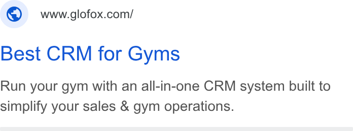 Glofox ad on Google Ads: Best CRM for Gyms Run your gym with an all-in-one CRM system built to simplify your sales & gym operations.