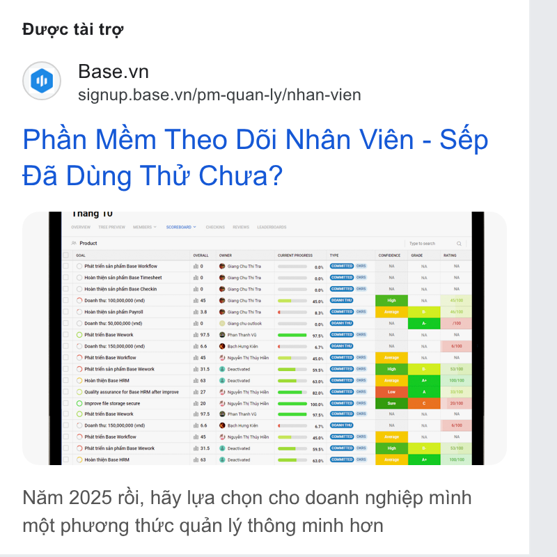 Base.vn ad on Google Ads: signup.base.vn/pm-quan-ly/nhan-vien Phan Mém Theo Dé6i Nhan Vién - Sép Da Dung Tht? Chua? Nam 2025 rdi, hay lwa chon cho doanh nghiép minh mét phvong thie quan ly théng minh hon
