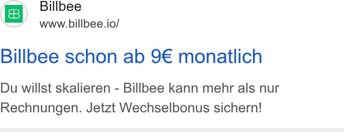 Billbee ad on Google Ads: Billbee www.billbee.io/ Billbee schon ab 9€ monatlich Du willst skalieren - Billbee kann mehr als nur Rechnungen. Jetzt Wechselbonus sichern!