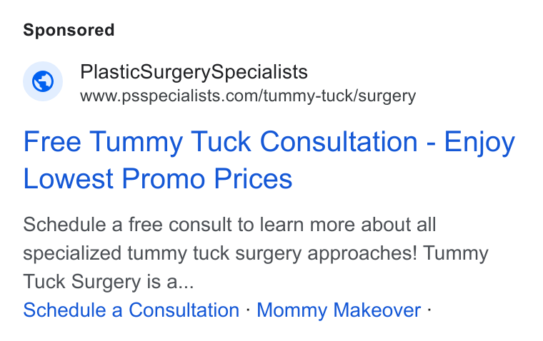 Plastic Surgery Specialists ad creative