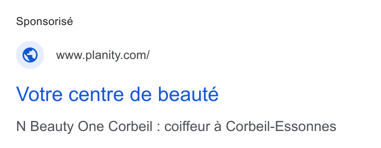 Planity ad on Google Ads: Votre centre de beaute N Beauty One Corbeil : coiffeur a Corbeil-Essonnes