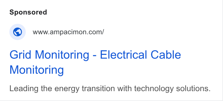 Ampacimon ad on Google Ads: Grid Monitoring - Electrical Cable Monitoring Leading the energy transition with technology solutions.