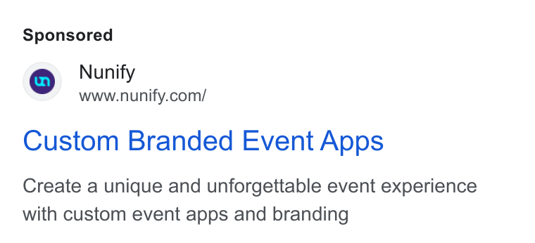Nunify ad on Google Ads: Custom Branded Event Apps Create a unique and unforgettable event experience with custom event apps and branding