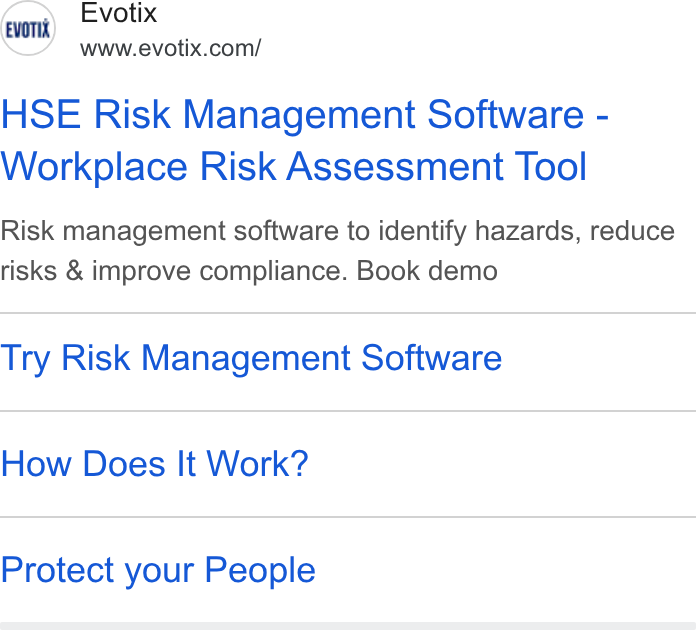 Evotix ad on Google Ads: HSE Risk Management Software - Workplace Risk Assessment Tool Risk management software to identify hazards, reduce risks & improve compliance. Book demo Try Risk Management Software How Does It Work? Protect your People