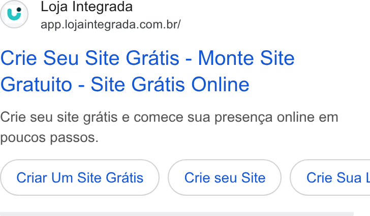 Loja Integrada ad on Google Ads: Crie Seu Site Gratis - Monte Site Gratuito - Site Gratis Online Crie seu site gratis e comece sua presenga online em DOUCOS passos. Criar Um Site Gratis | Crie Sua |