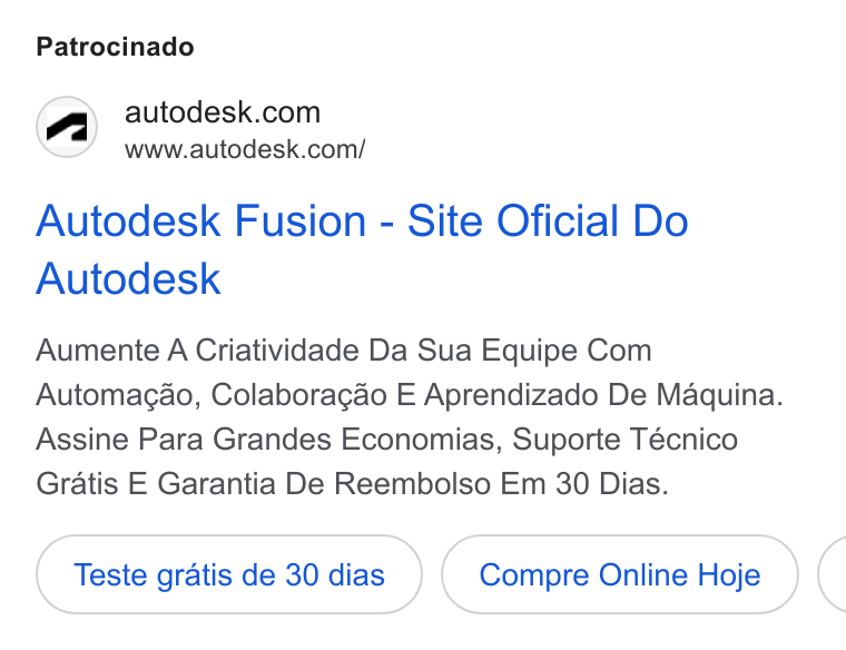 Autodesk ad on Google Ads: www.autodesk.com/ Autodesk Fusion - Site Oficial Do Autodesk Aumente A Criatividade Da Sua Equipe Com Automagao, Colaboragao E Aprendizado De Maquina. Assine Para Grandes Economias, Suporte Técnico Gratis E Garantia De Reembolso Em 30 Dias. Teste gratis de 30 dias Compre Online Hoje (