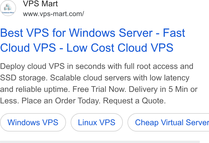 Database Mart ad on Google Ads: Best VPS for Windows Server - Fast Cloud VPS - Low Cost Cloud VPS Deploy cloud VPS in seconds with full root access and SSD storage. Scalable cloud servers with low latency and reliable uptime. Free Trial Now. Delivery in 5 Min or Less. Place an Order Today. Request a Quote. Windows VPS Linux VPS } ( Cheap Virtual Server
