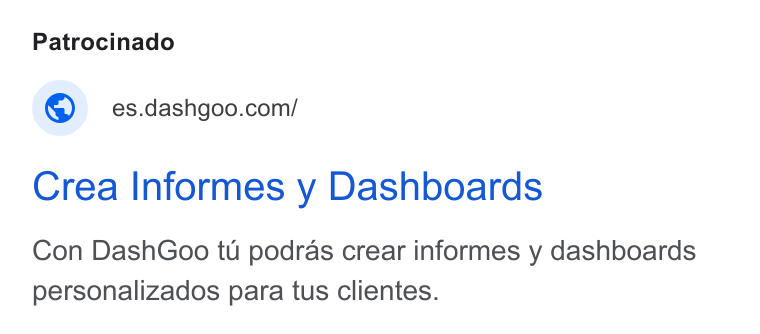 mLabs ad on Google Ads: Crea Informes y Dashboards Con Dash Goo tu podras crear informes y dashboards personalizados para tus clientes.
