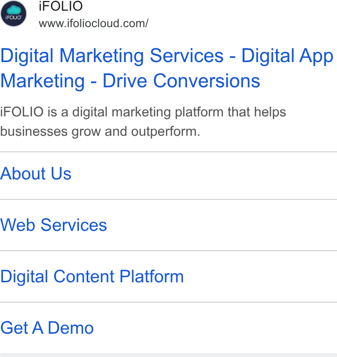 iFOLIO Marketing Cloud ad on Google Ads: Digital Marketing Services - Digital App Marketing - Drive Conversions i FOLIO is a digital marketing platform that helps businesses grow and outperform. About Us Web Services Digital Content Platform Get A Demo