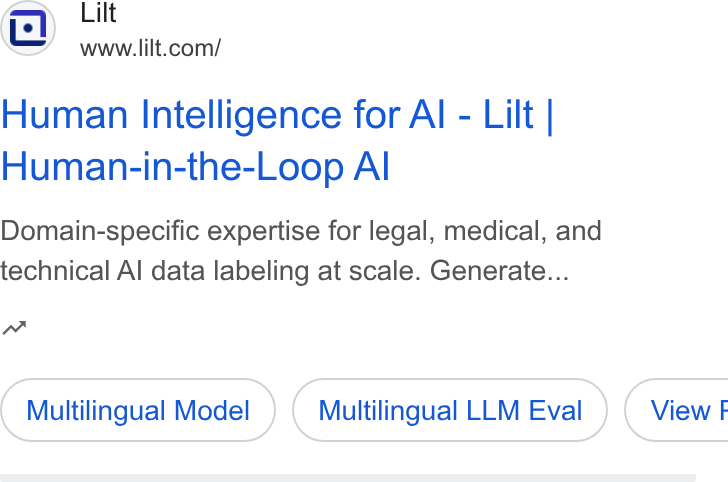 Lilt ad on Google Ads: Human Intelligence for Al - Lilt | Human-in-the-Loop Al Domain-specific expertise for legal, medical, and technical Al data labeling at scale. Generate... nw Multilingual Model Multilingual LLM Eval } ( View F