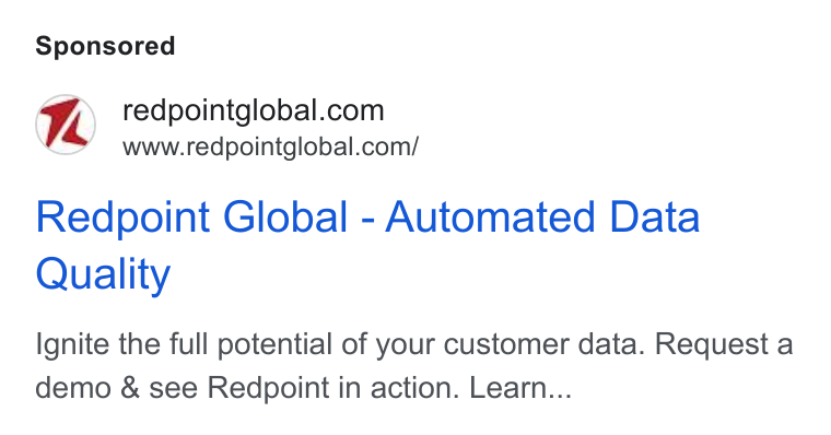 Redpoint Global ad on Google Ads: www.redpointglobal.com/ Redpoint Global - Automated Data Quality Ignite the full potential of your customer data. Request a demo & see Redpoint in action. Learn...