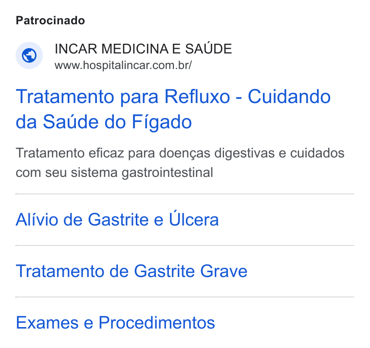 TuoTempo ad on Google Ads: Patrocinado Tratamento para Refluxo - Cuidando da Satide do Figado Tratamento eficaz para doengas digestivas e cuidados com seu sistema gastrointestinal Alivio de Gastrite e Ulcera Tratamento de Gastrite Grave Exames e Procedimentos