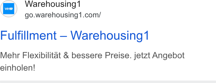Warehousing1 ad on Google Ads: Fulfillment — Warehousing‘ Mehr Flexibilitat & bessere Preise. jetzt Angebot einholen!