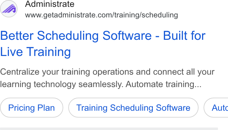 Administrate ad on Google Ads: Better Scheduling Software - Built for Live Training Centralize your training operations and connect all your learning technology seamlessly. Automate training... Pricing Plan Training Scheduling Software ) ( Autc