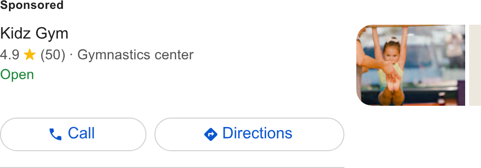 iClassPro ad on Google Ads: Kidz Gym 4.9 % (50) - Gymnastics center Open