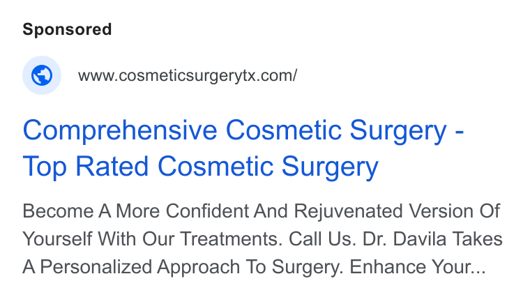 Houston Cosmetic Surgery Center ad creative